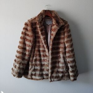 Dennis Basso Brown Striped Teddy Jacket